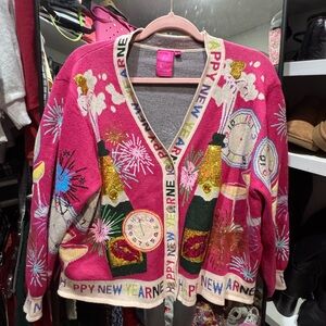 QUEEN OF SPARKLES Pink V-Neck Sweater with Gold Accents